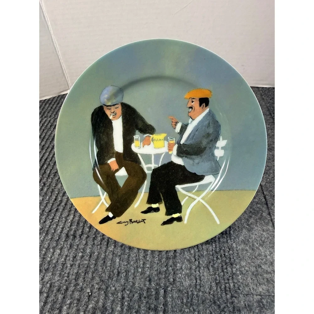 Guy Buffet Collection Fine Porcelain Appetizer Plates Set of 3 French Cafe Scene